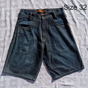 Sean John Denim Shorts Mens 32 Dark Wash Baggy Y2K Pleated Pocket Streetwear